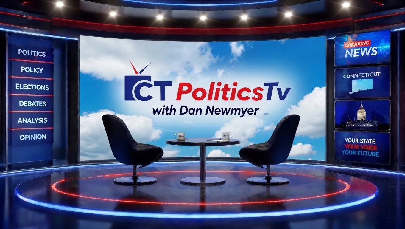 CT Politics TV studio set with Dan Newmyer